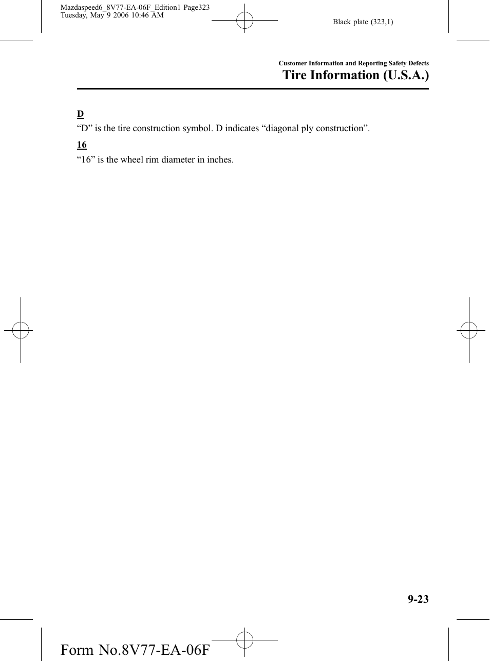 Tire information (u.s.a.) | Mazda 2007 SPEED6 User Manual | Page 324 / 413
