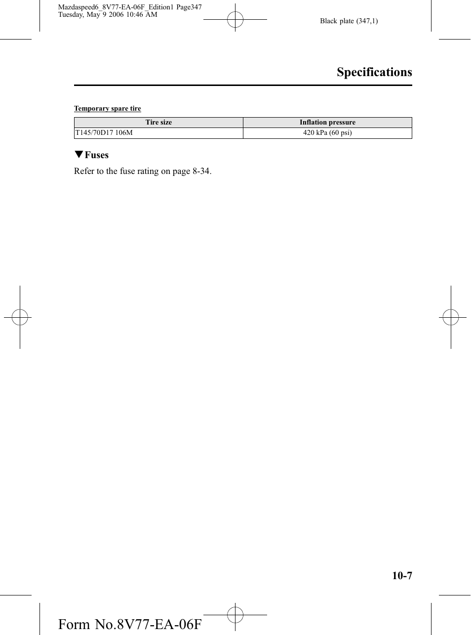 Specifications | Mazda 2007 SPEED6 User Manual | Page 348 / 413