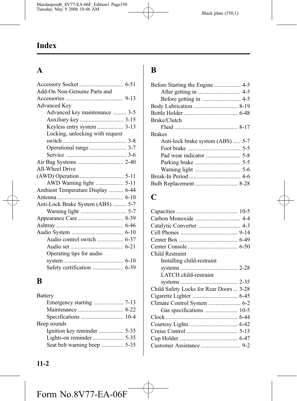 Index | Mazda 2007 SPEED6 User Manual | Page 351 / 413