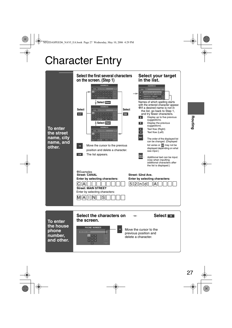 Character entry, Select the characters on the screen. select | Mazda 2007 SPEED6 User Manual | Page 384 / 413