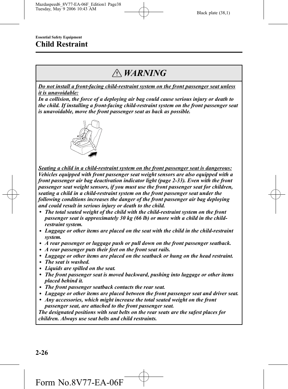 Warning, Child restraint | Mazda 2007 SPEED6 User Manual | Page 39 / 413