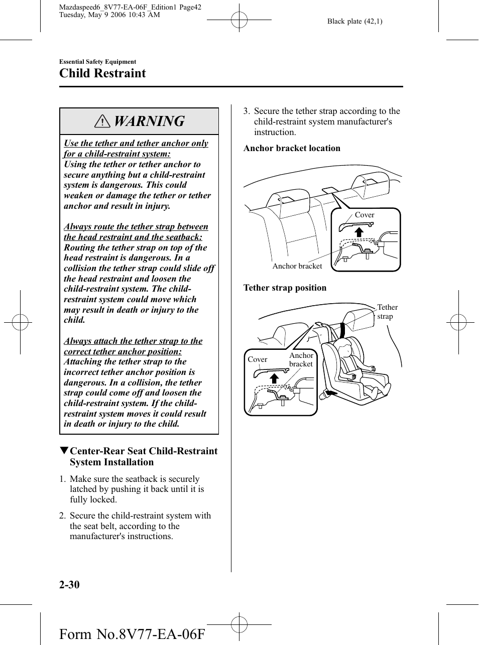 Warning, Child restraint | Mazda 2007 SPEED6 User Manual | Page 43 / 413