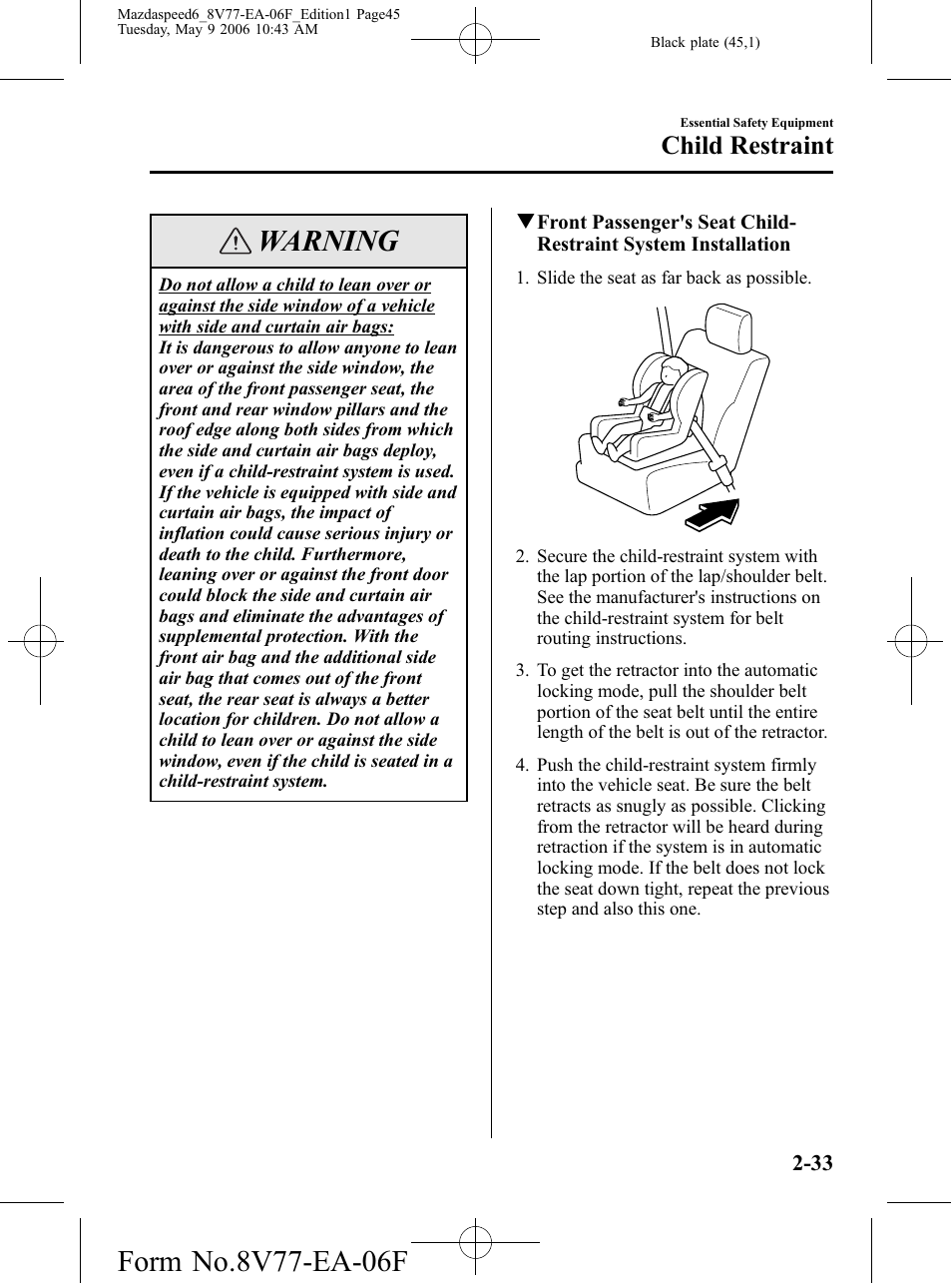 Warning, Child restraint | Mazda 2007 SPEED6 User Manual | Page 46 / 413