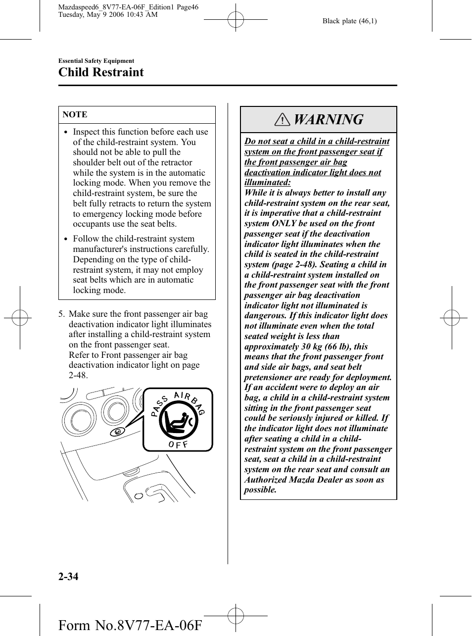 Warning, Child restraint | Mazda 2007 SPEED6 User Manual | Page 47 / 413