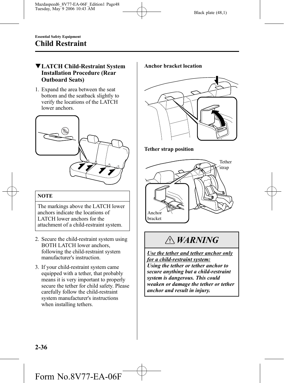 Warning, Child restraint | Mazda 2007 SPEED6 User Manual | Page 49 / 413