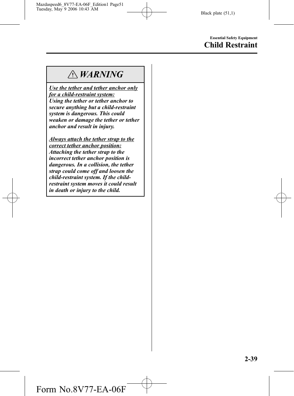 Warning, Child restraint | Mazda 2007 SPEED6 User Manual | Page 52 / 413