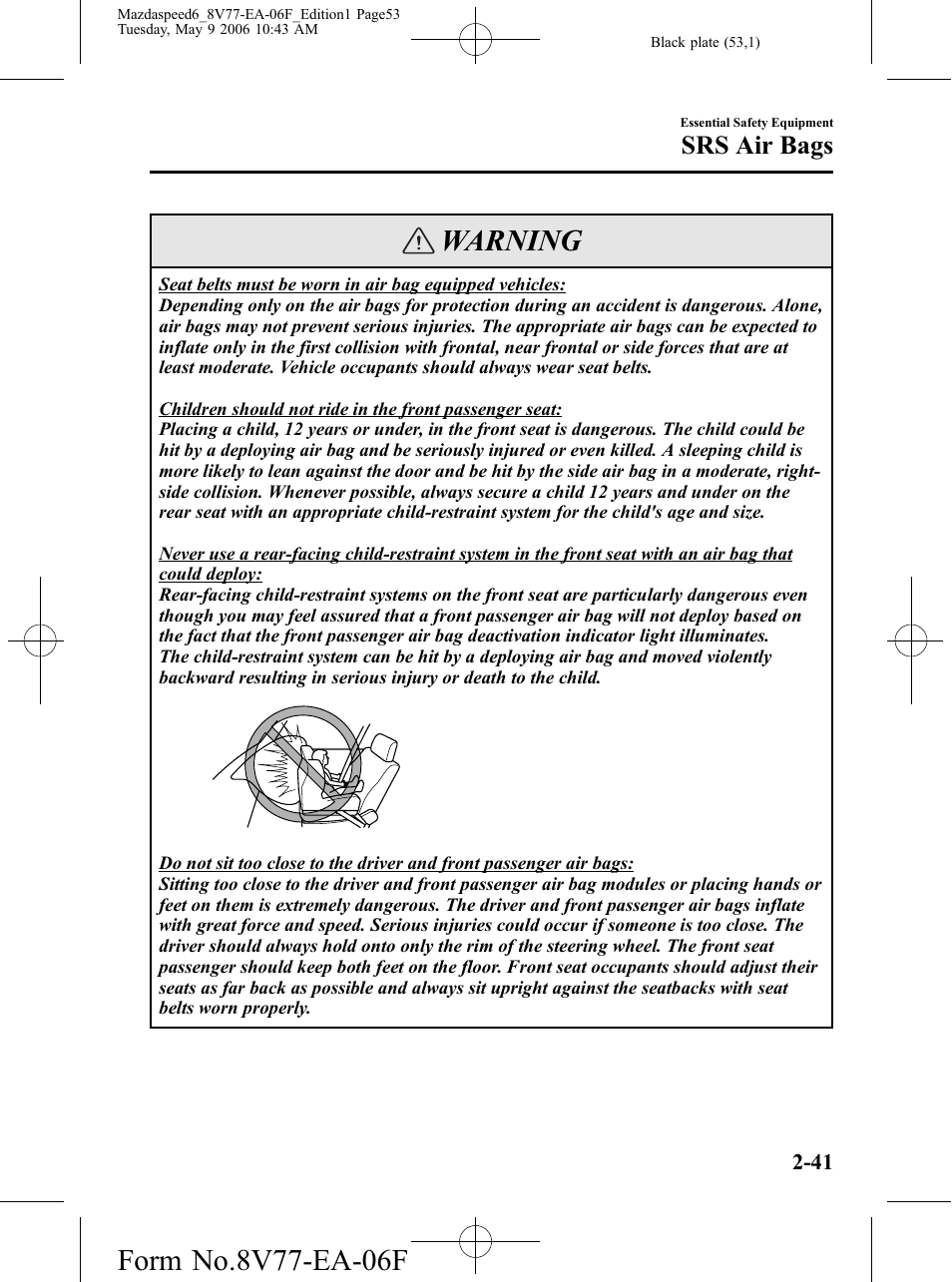 Warning, Srs air bags | Mazda 2007 SPEED6 User Manual | Page 54 / 413