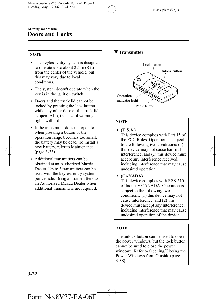 Doors and locks, Qtransmitter | Mazda 2007 SPEED6 User Manual | Page 93 / 413