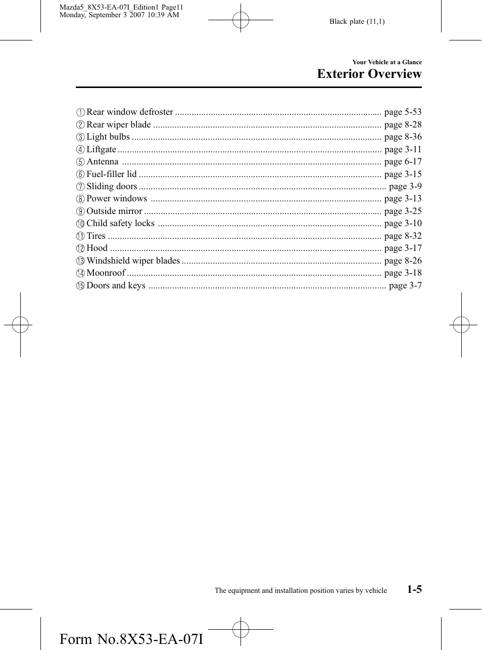 Exterior overview | Mazda 2008 5 User Manual | Page 11 / 376