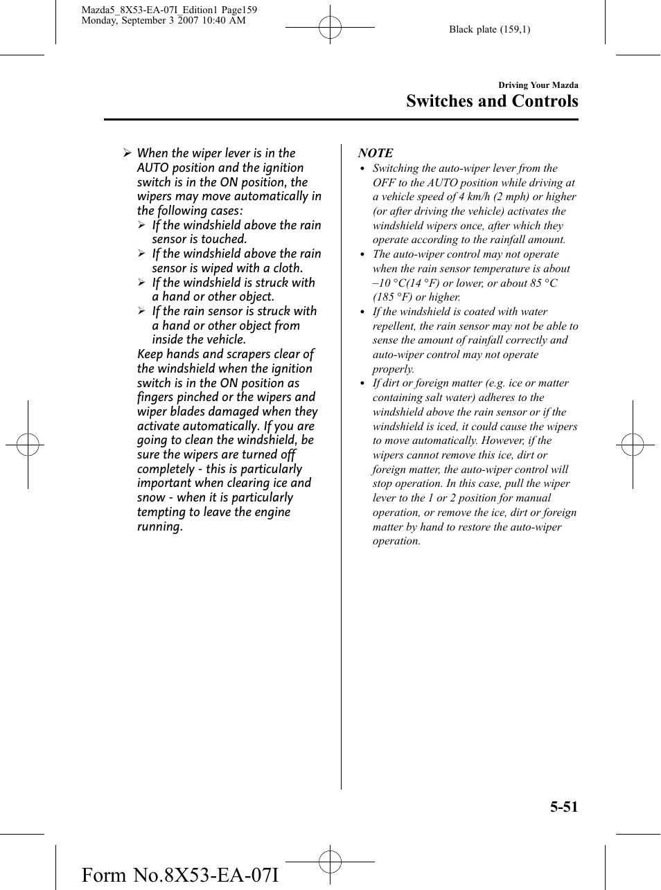 Switches and controls | Mazda 2008 5 User Manual | Page 159 / 376