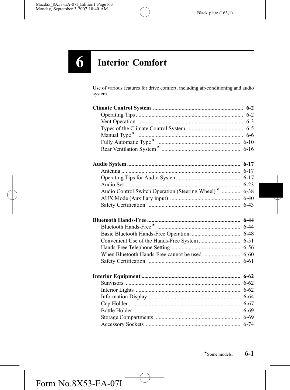 Interior comfort | Mazda 2008 5 User Manual | Page 163 / 376
