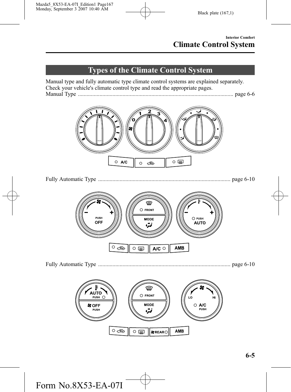 Types of the climate control system, Types of the climate control system -5, Climate control system | Mazda 2008 5 User Manual | Page 167 / 376
