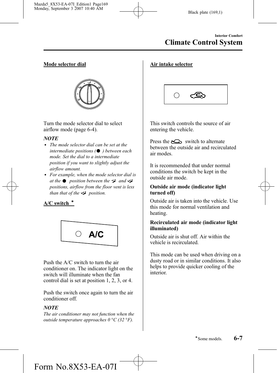 Climate control system | Mazda 2008 5 User Manual | Page 169 / 376