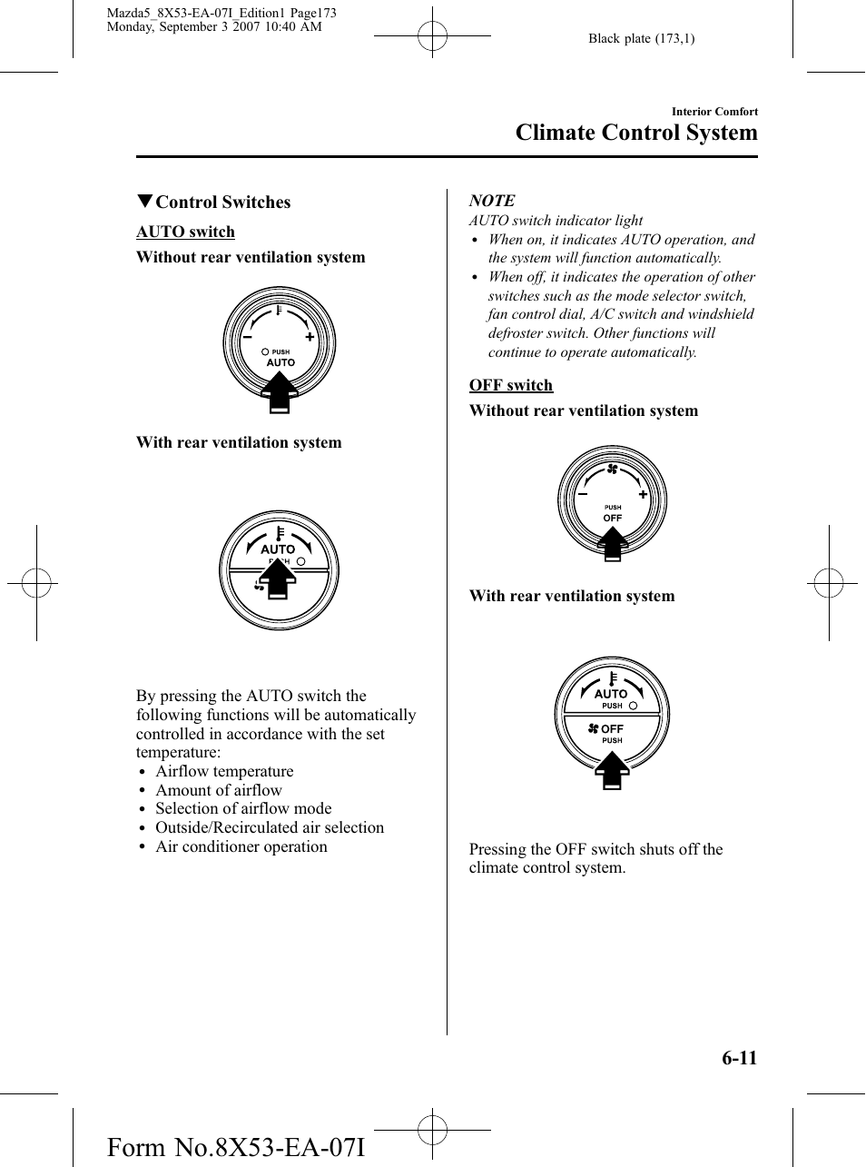 Climate control system, Qcontrol switches | Mazda 2008 5 User Manual | Page 173 / 376