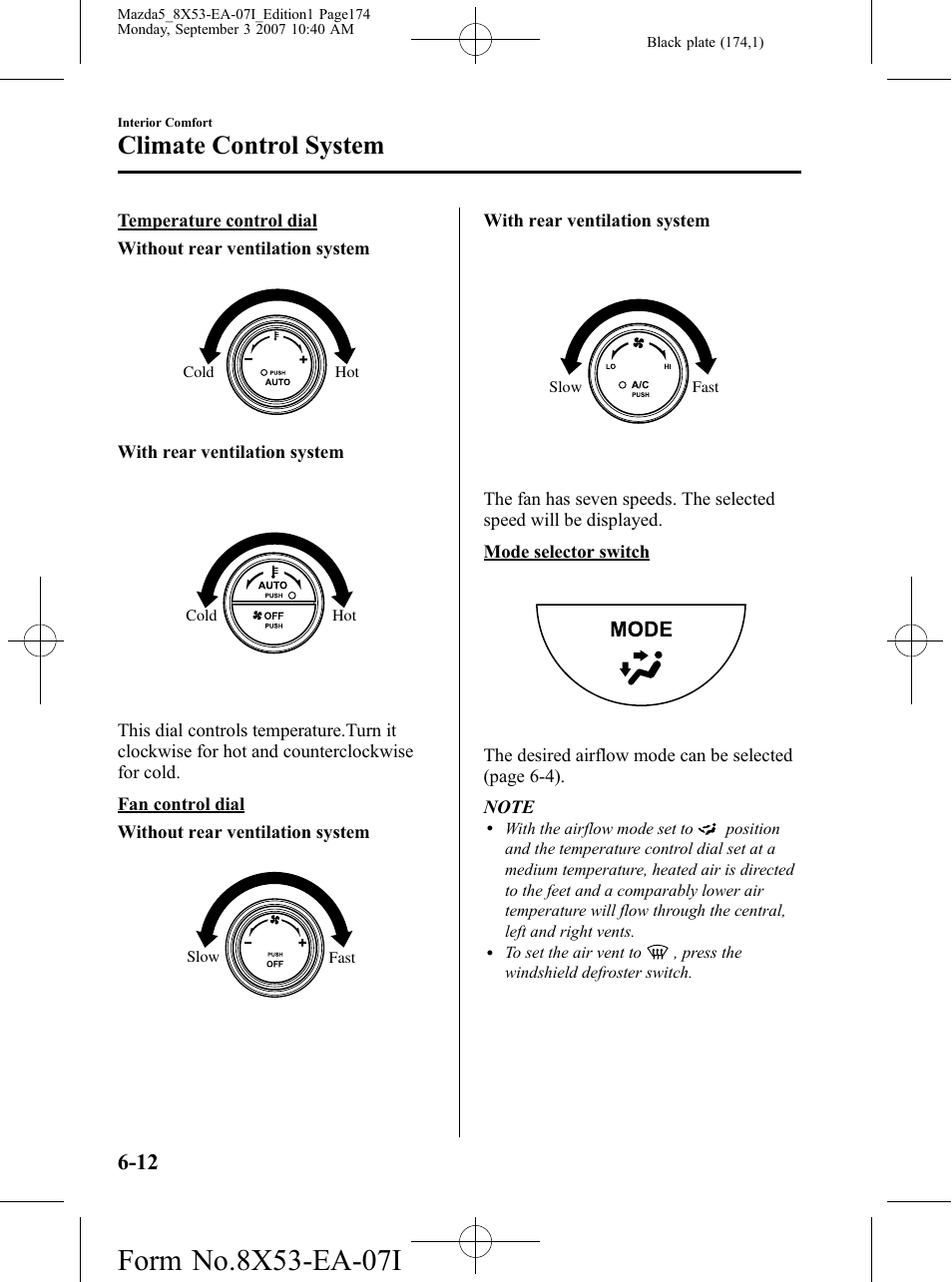 Climate control system | Mazda 2008 5 User Manual | Page 174 / 376