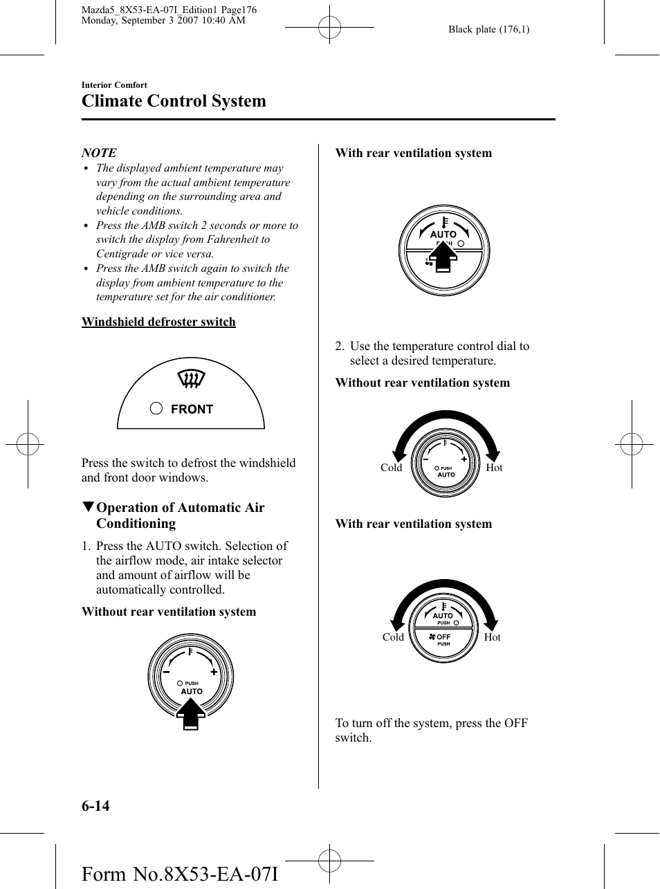 Climate control system | Mazda 2008 5 User Manual | Page 176 / 376