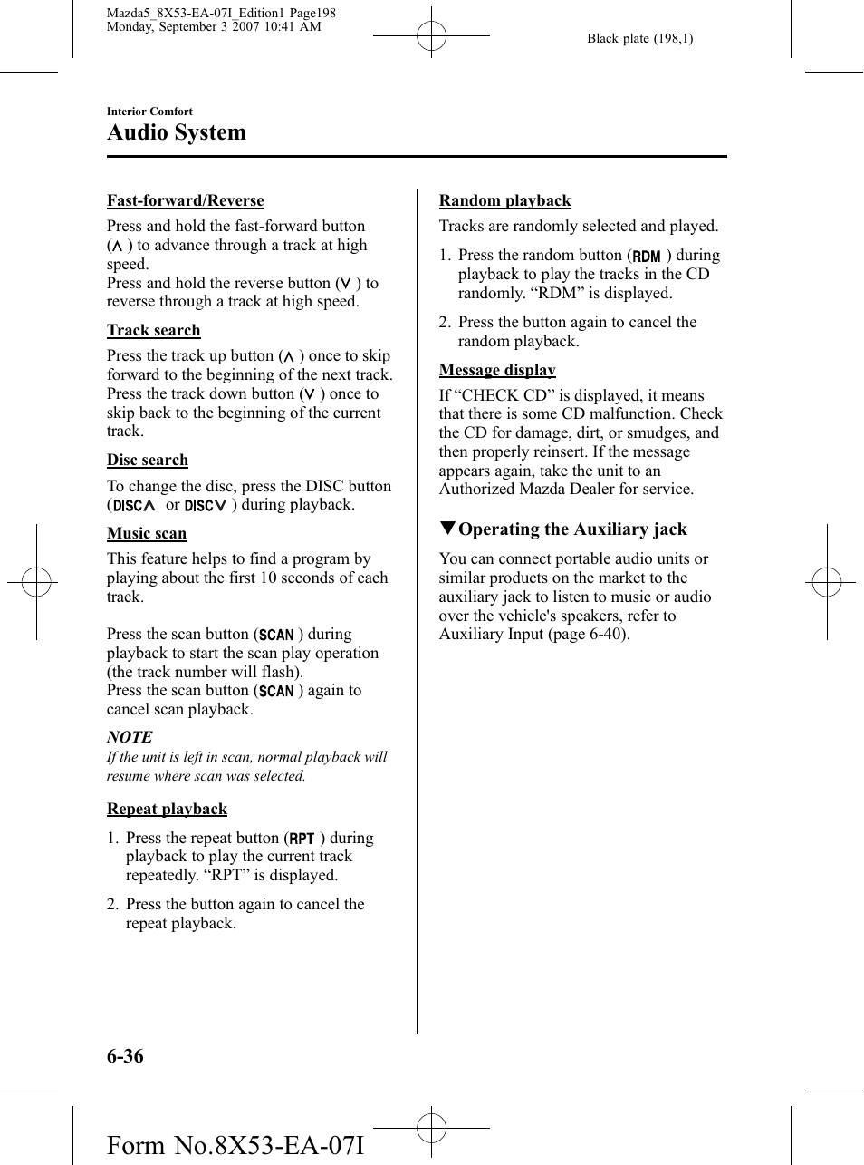 Audio system | Mazda 2008 5 User Manual | Page 198 / 376
