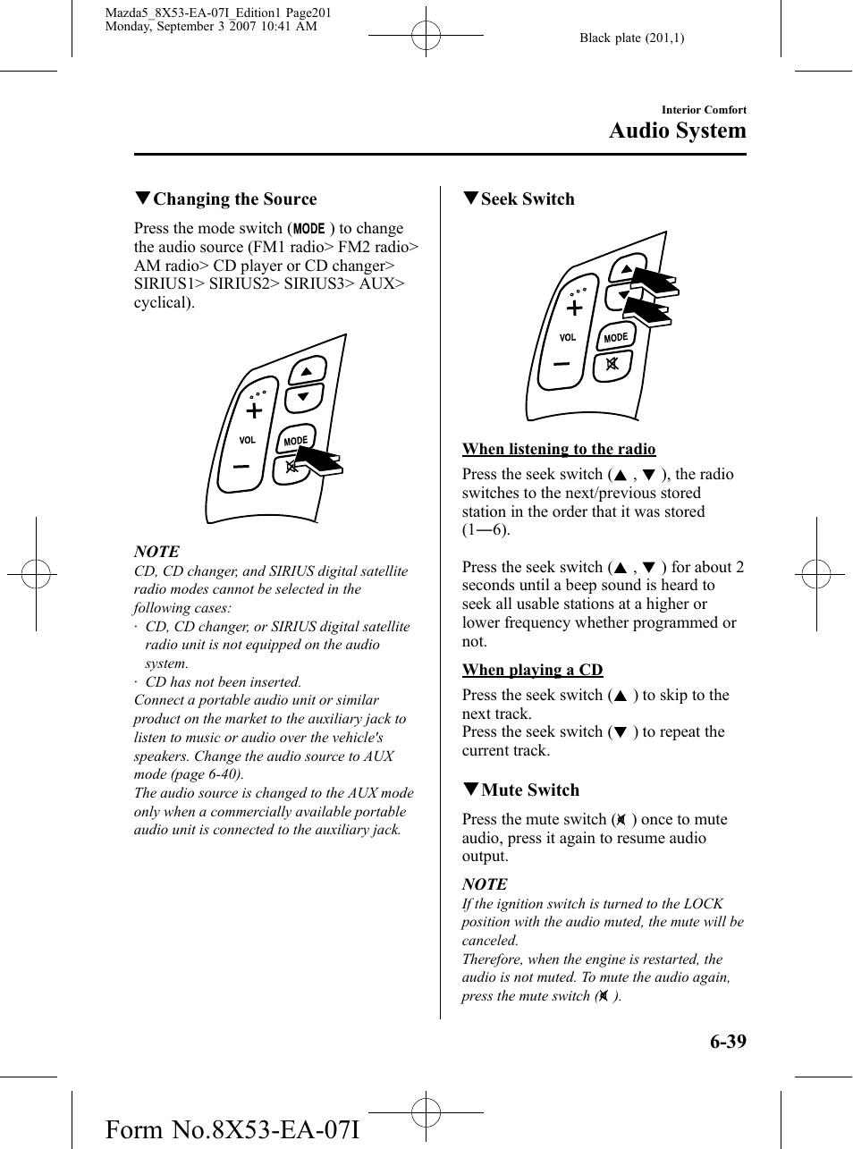 Audio system | Mazda 2008 5 User Manual | Page 201 / 376