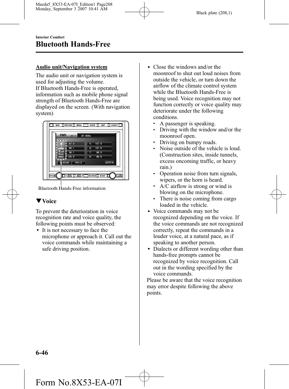 Bluetooth hands-free, Qvoice | Mazda 2008 5 User Manual | Page 208 / 376