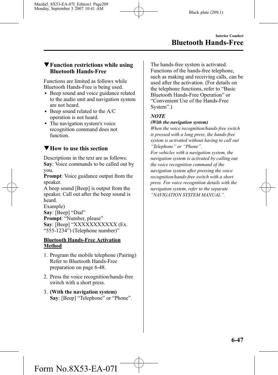 Bluetooth hands-free | Mazda 2008 5 User Manual | Page 209 / 376