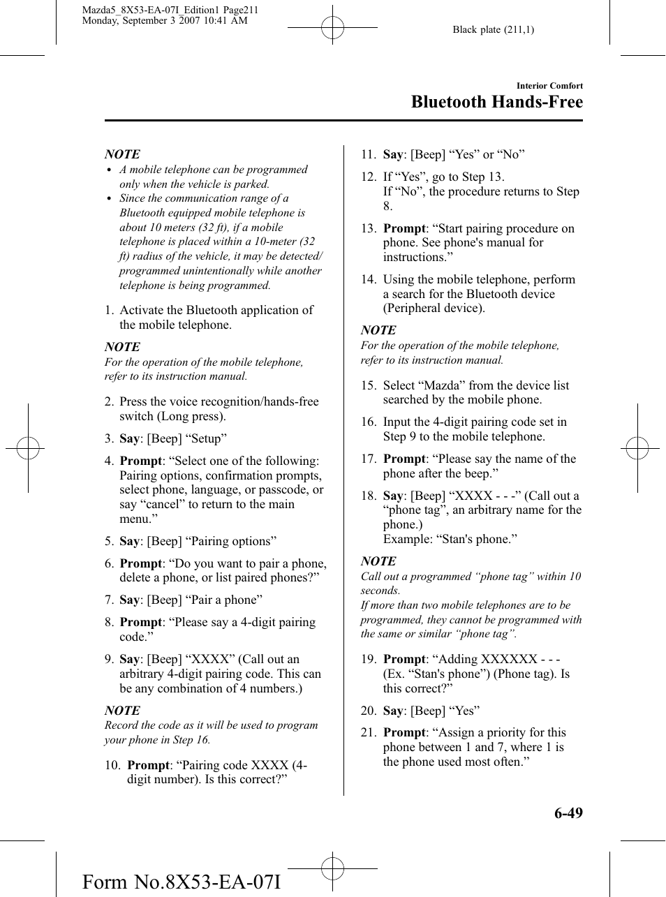 Bluetooth hands-free | Mazda 2008 5 User Manual | Page 211 / 376