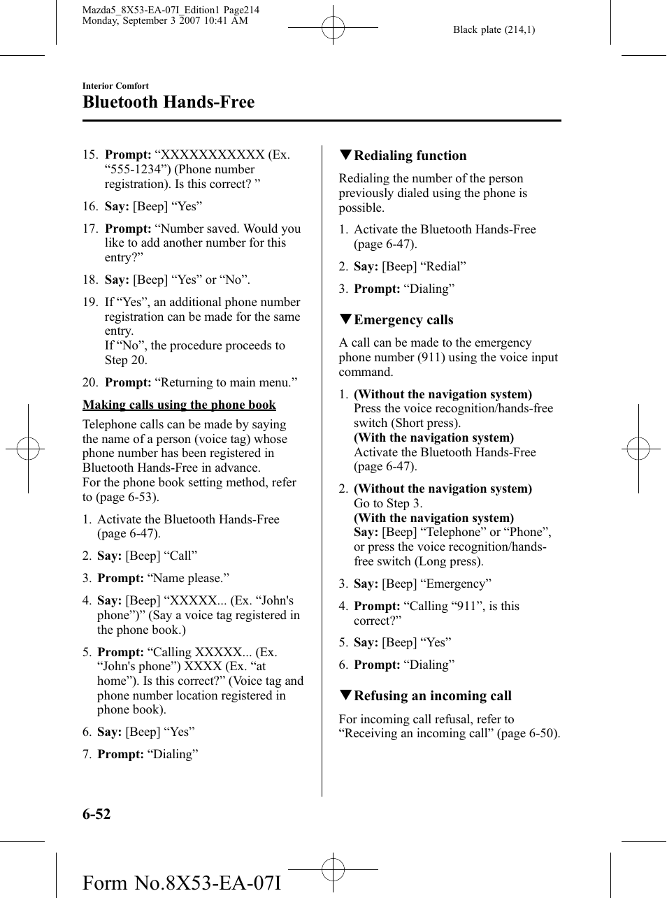 Bluetooth hands-free | Mazda 2008 5 User Manual | Page 214 / 376