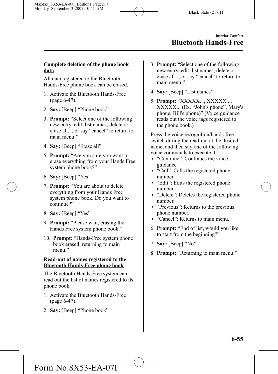 Bluetooth hands-free | Mazda 2008 5 User Manual | Page 217 / 376
