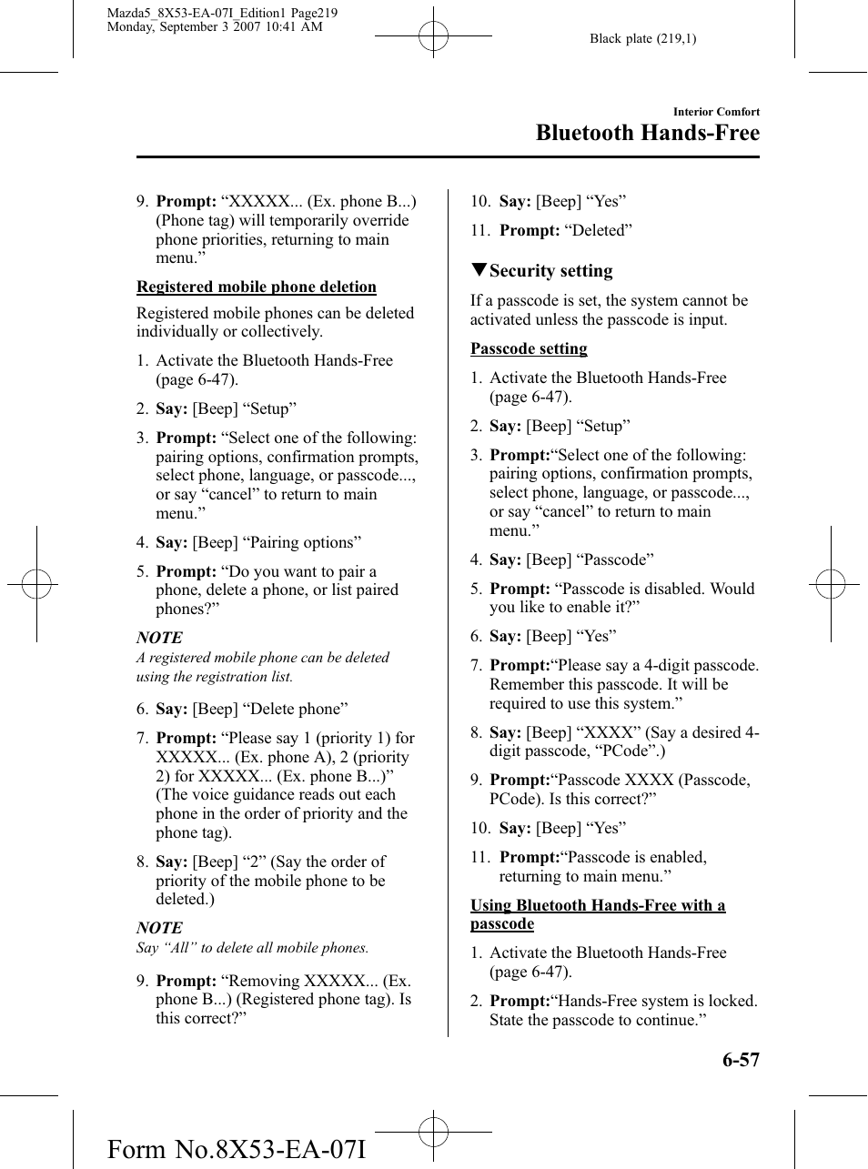 Bluetooth hands-free | Mazda 2008 5 User Manual | Page 219 / 376