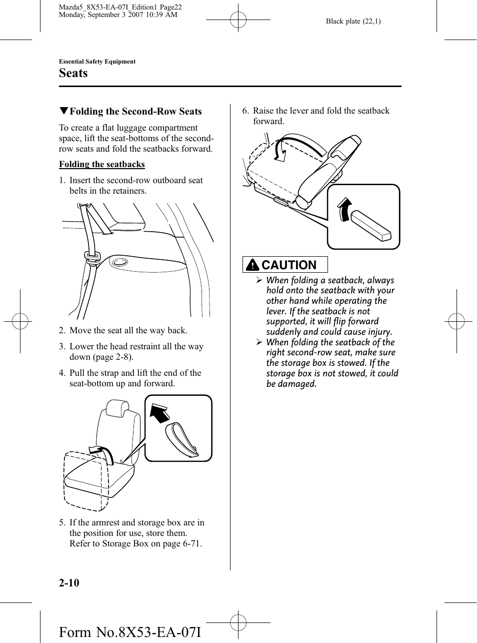 Seats, Caution | Mazda 2008 5 User Manual | Page 22 / 376