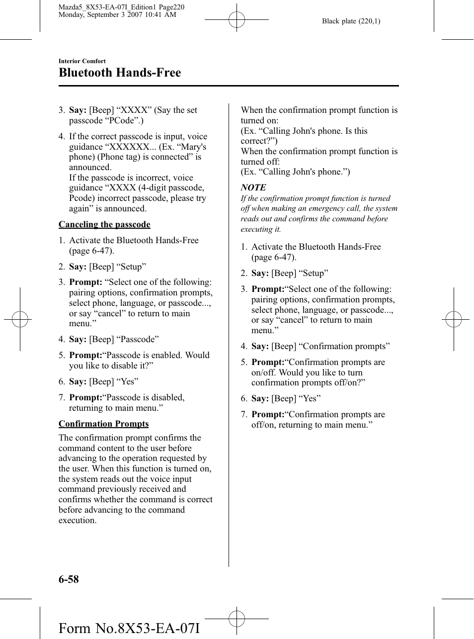 Bluetooth hands-free | Mazda 2008 5 User Manual | Page 220 / 376