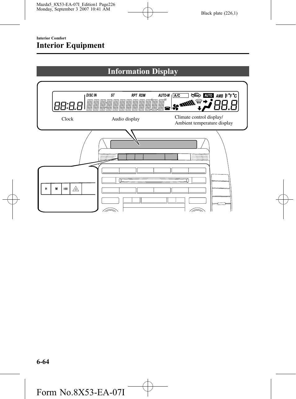 Information display, Information display -64, Interior equipment | Mazda 2008 5 User Manual | Page 226 / 376