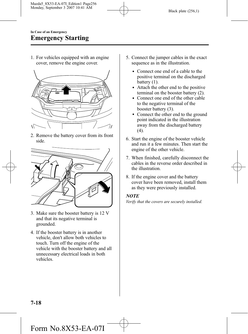 Emergency starting | Mazda 2008 5 User Manual | Page 256 / 376