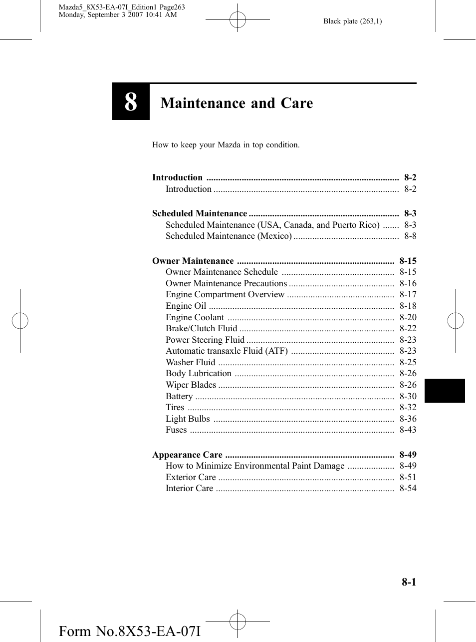 Maintenance and care, How to keep your mazda in top condition | Mazda 2008 5 User Manual | Page 263 / 376