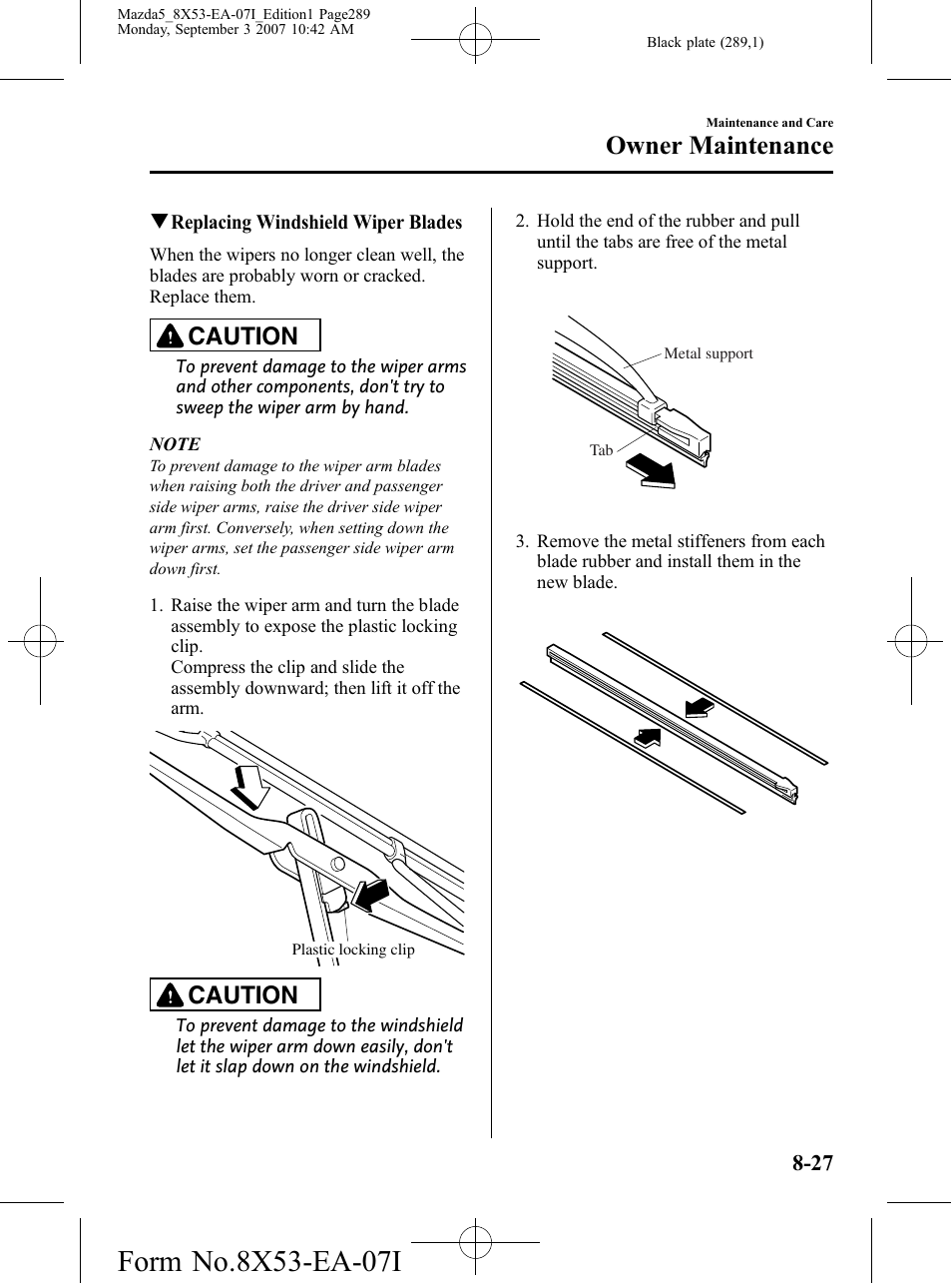 Owner maintenance, Caution | Mazda 2008 5 User Manual | Page 289 / 376