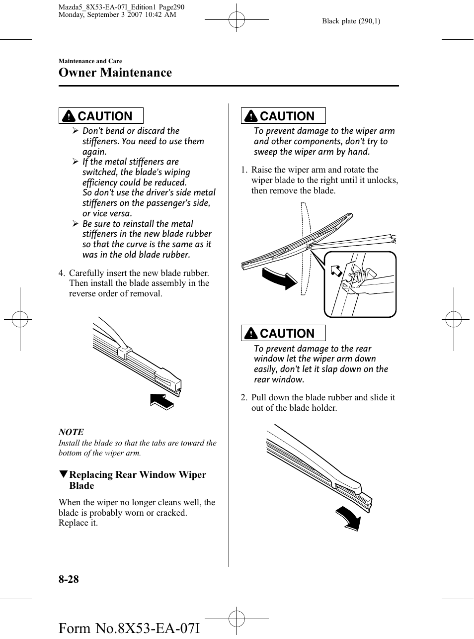 Owner maintenance, Caution | Mazda 2008 5 User Manual | Page 290 / 376