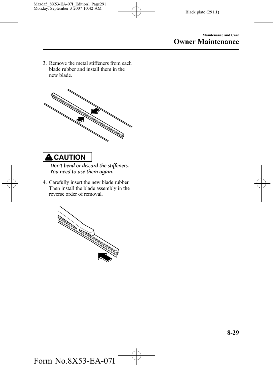 Owner maintenance, Caution | Mazda 2008 5 User Manual | Page 291 / 376