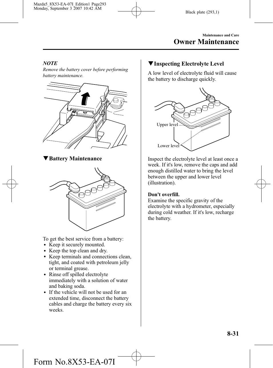 Owner maintenance | Mazda 2008 5 User Manual | Page 293 / 376