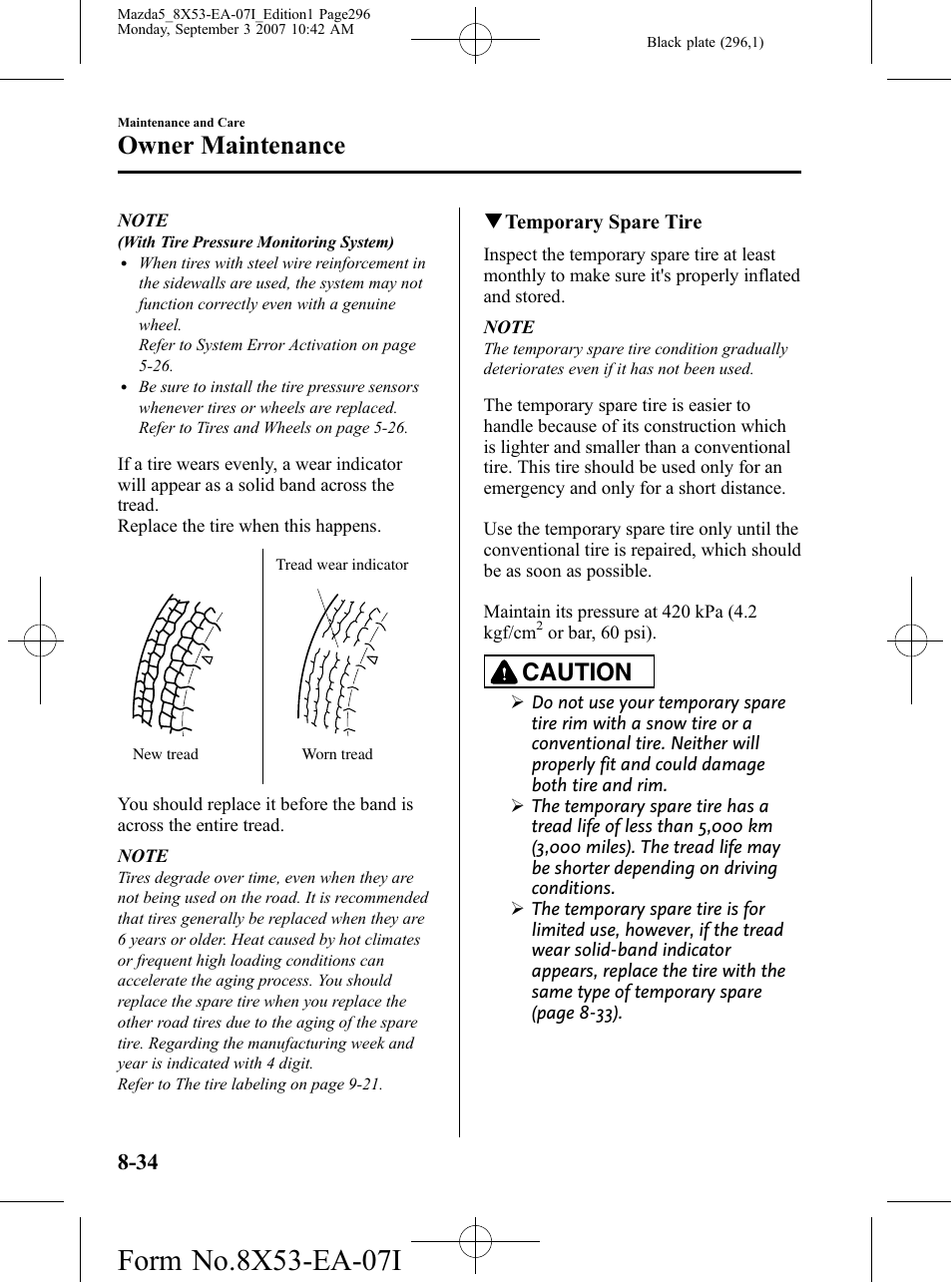 Owner maintenance, Caution | Mazda 2008 5 User Manual | Page 296 / 376
