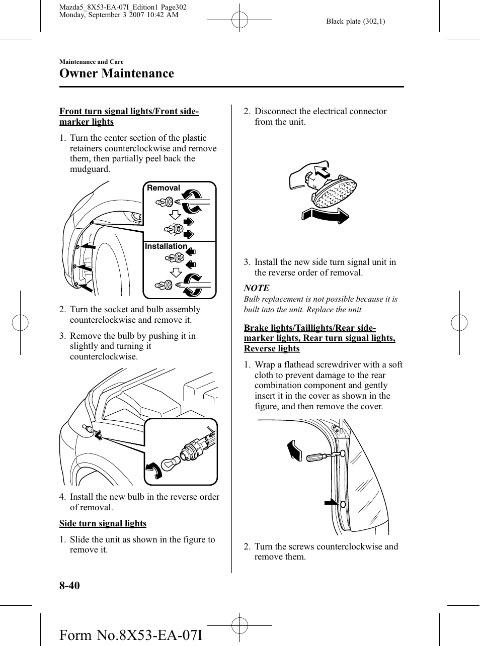 Owner maintenance | Mazda 2008 5 User Manual | Page 302 / 376