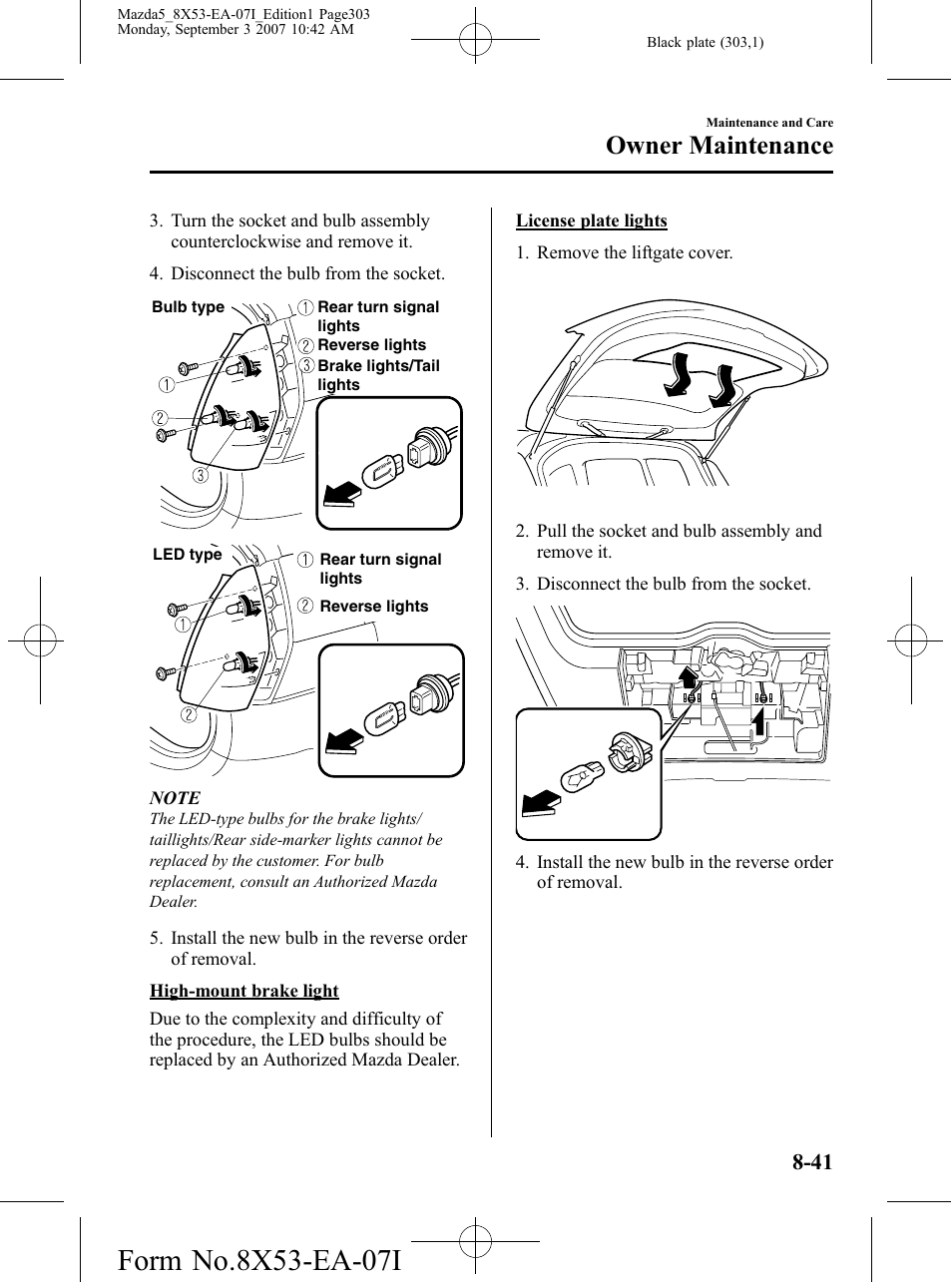Owner maintenance | Mazda 2008 5 User Manual | Page 303 / 376