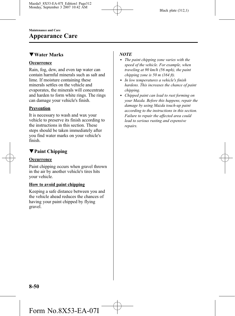 Appearance care | Mazda 2008 5 User Manual | Page 312 / 376