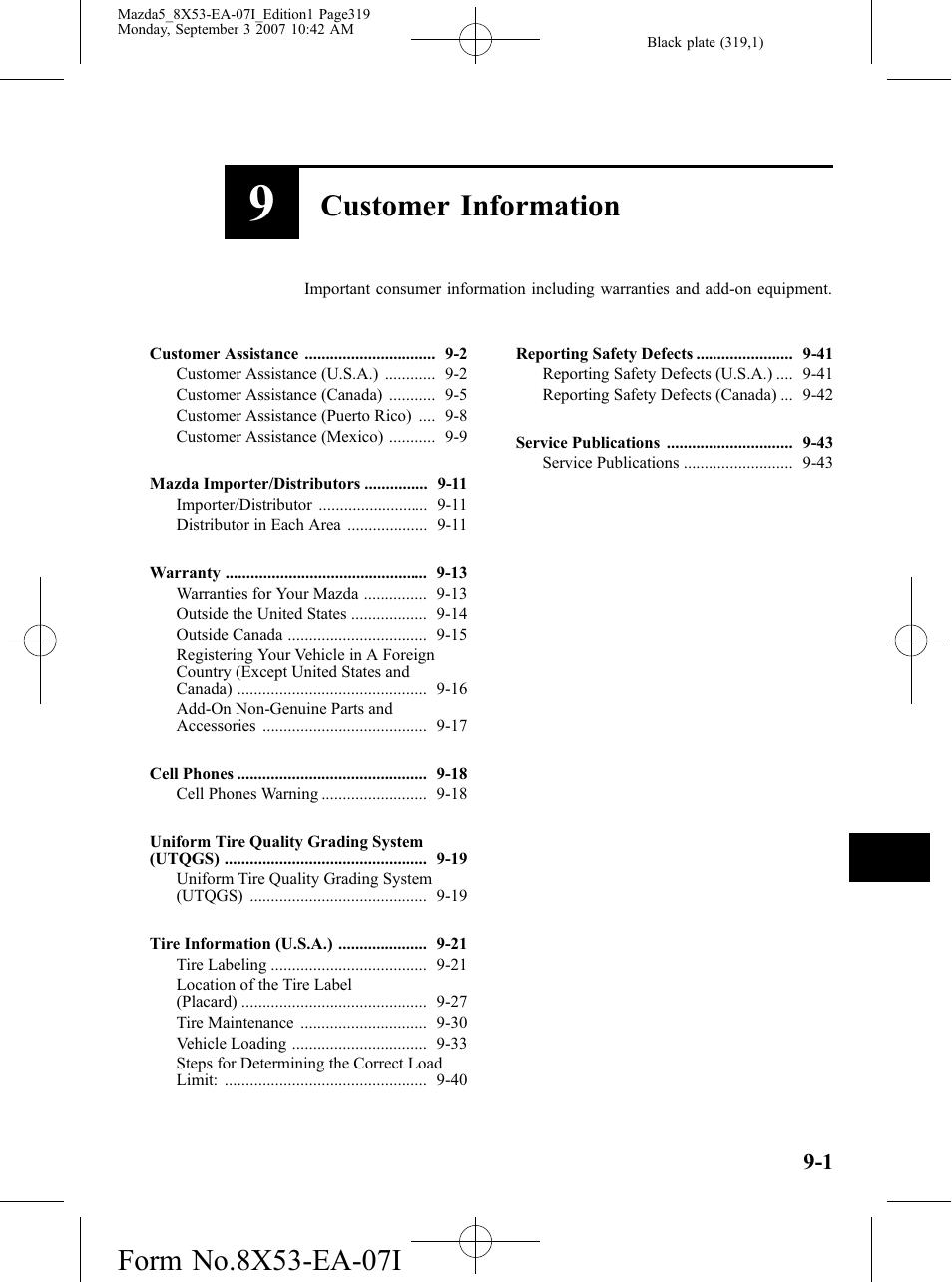Customer information | Mazda 2008 5 User Manual | Page 319 / 376