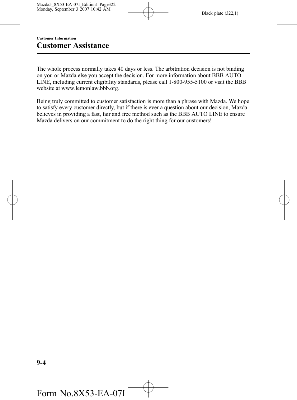 Customer assistance | Mazda 2008 5 User Manual | Page 322 / 376
