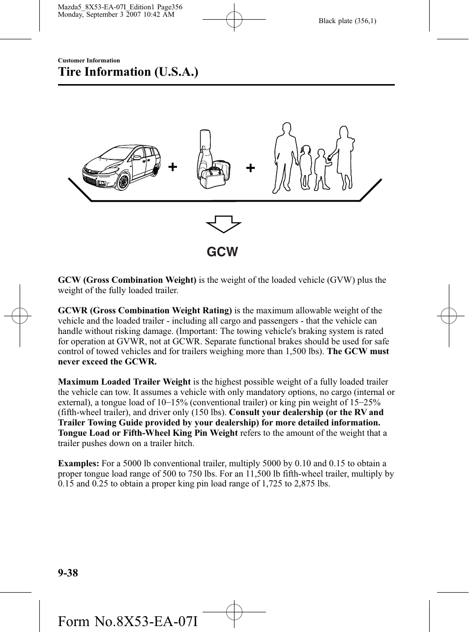 Tire information (u.s.a.) | Mazda 2008 5 User Manual | Page 356 / 376