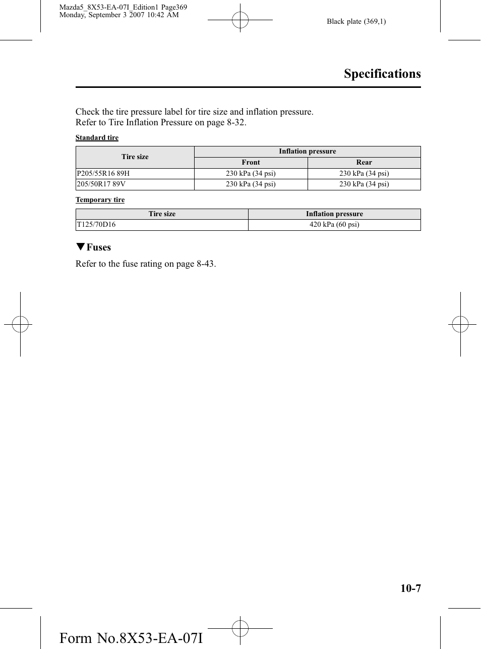 Specifications | Mazda 2008 5 User Manual | Page 369 / 376