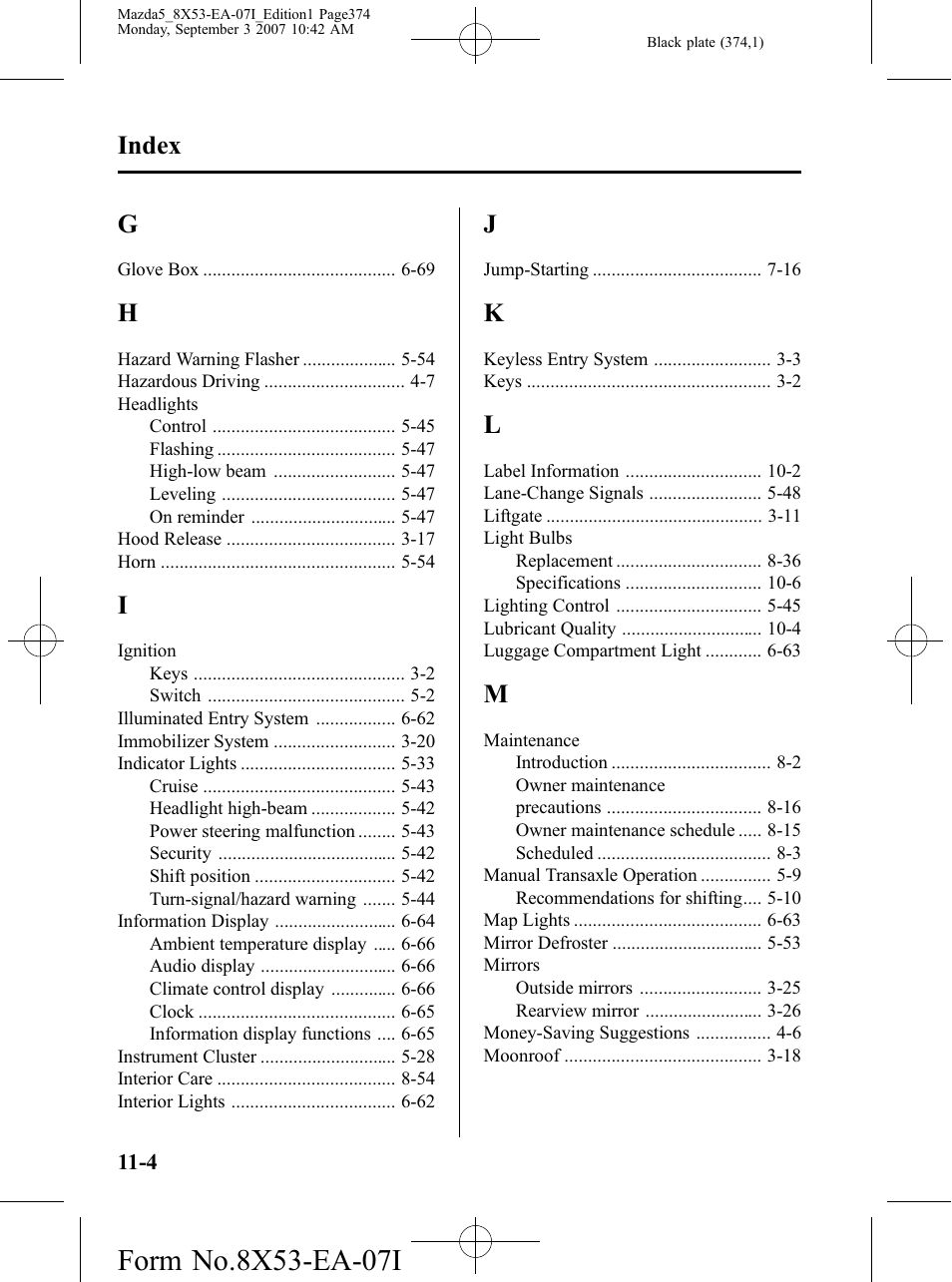 Index | Mazda 2008 5 User Manual | Page 374 / 376