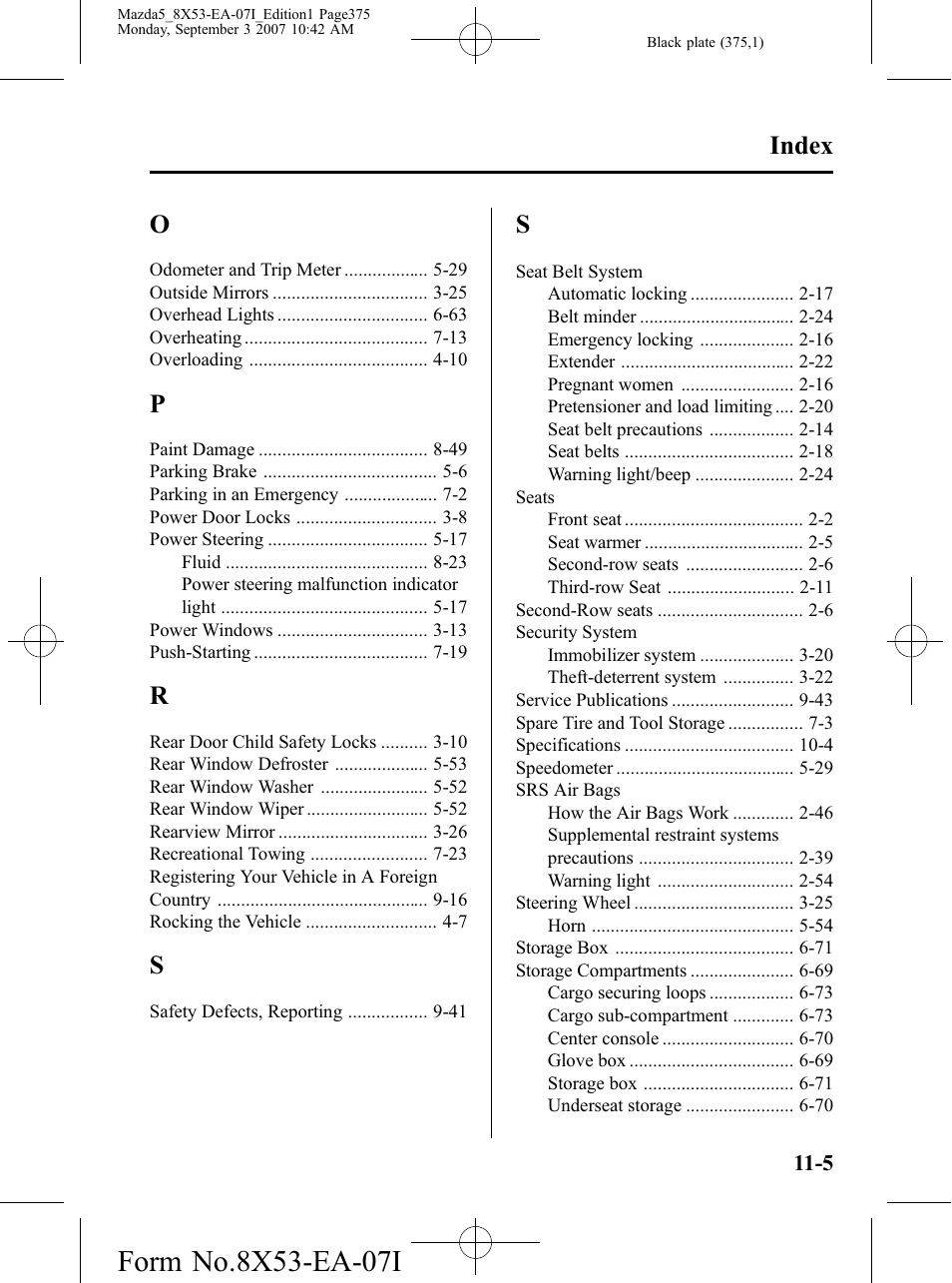 Index | Mazda 2008 5 User Manual | Page 375 / 376