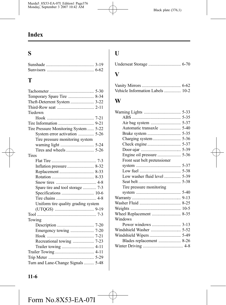 Index | Mazda 2008 5 User Manual | Page 376 / 376