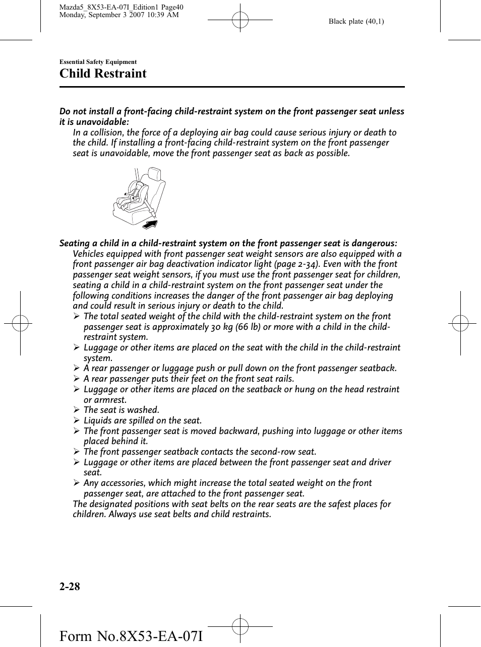 Child restraint | Mazda 2008 5 User Manual | Page 40 / 376