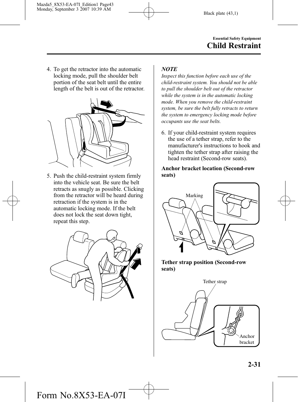 Child restraint | Mazda 2008 5 User Manual | Page 43 / 376